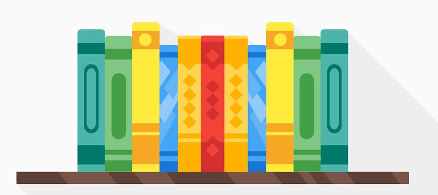 Shelf with books.
